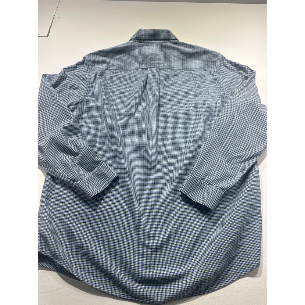 LL Bean Mens Traditional Fit Houndstooth Cotton Button Down Shirt Blue Green M - Picture 6 of 9